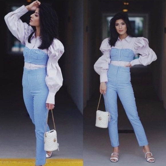 NWT ZARA GINGHAM BLUE WHITE
CROP TOP and pants set SUMMER XL - Picture 8 of 14